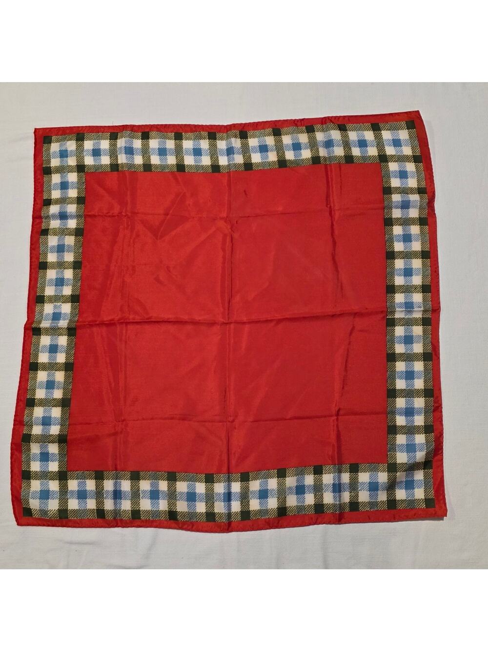 Glentex Vintage Scarf Kerchief Made in Japan 100% Acetate Red Checkered Square
